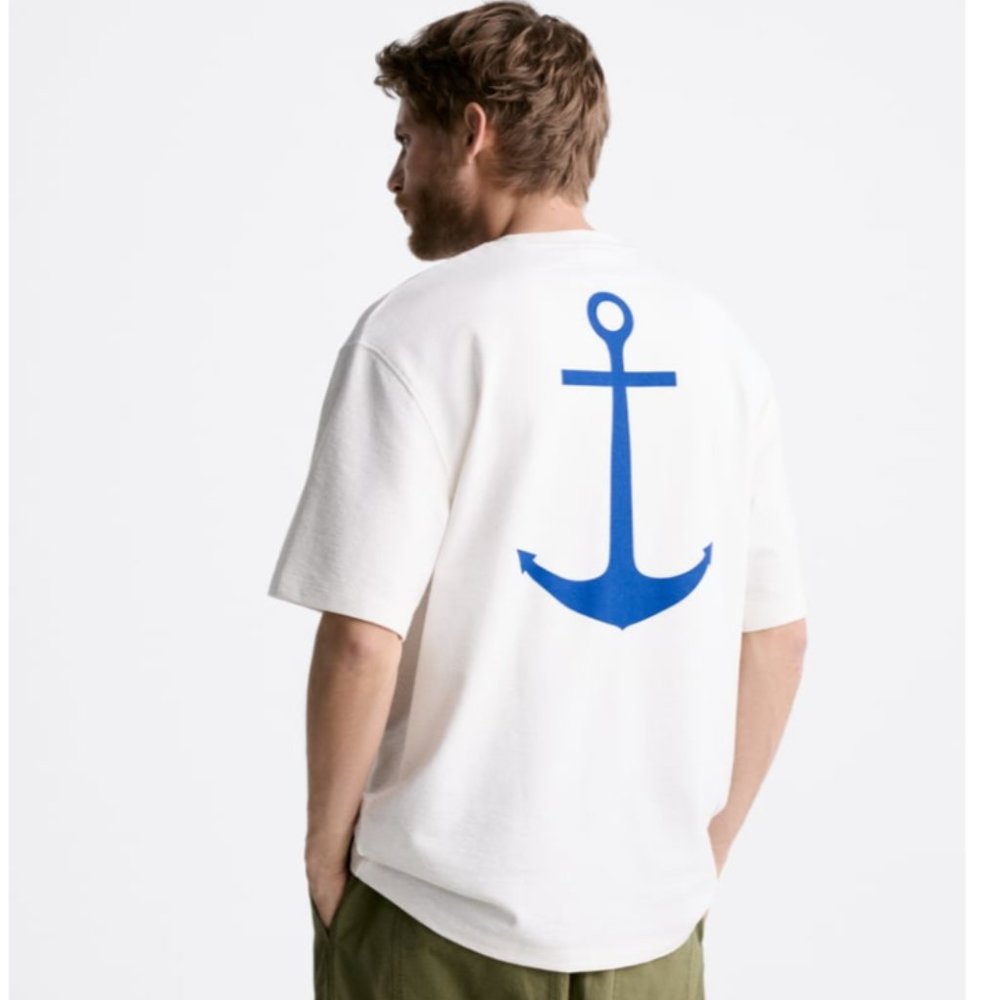 ZARA Men's PRINTED T-SHIRT in White Size L NWT $40
